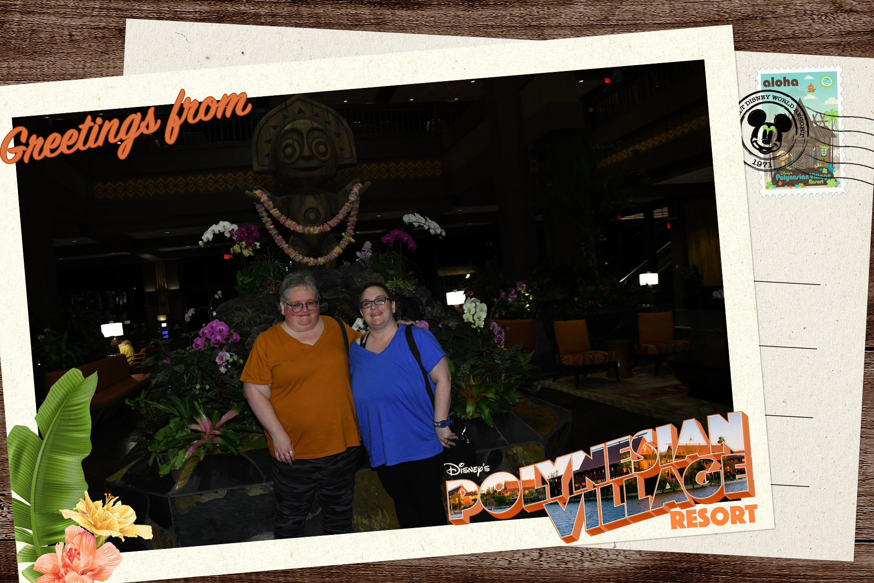 nilchance and beanside at the Polynesian Resort, in front of the statue of Maui